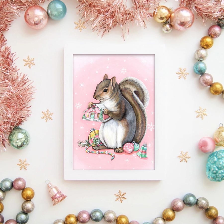 Image of Christmas Squirrel 5x7 mini print 