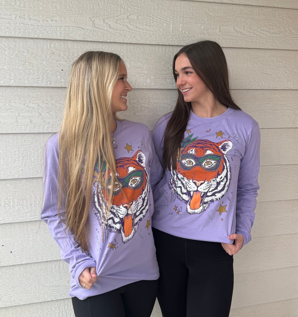 Image of Adult Mardi Gras Tiger Long Sleeve Tee