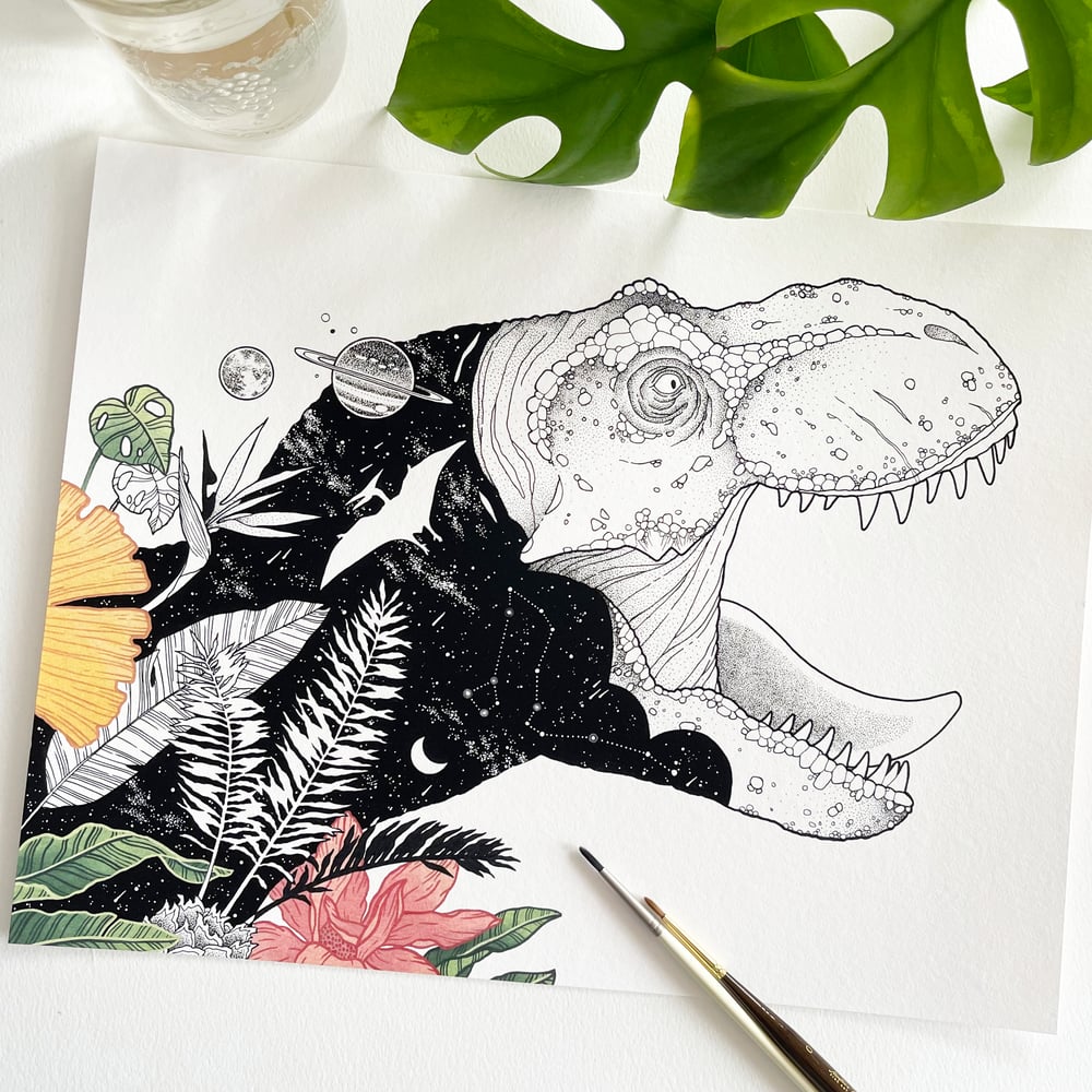 Image of 11x14 Botanical Tyrannosaurus (Gouache Version), large fine art print