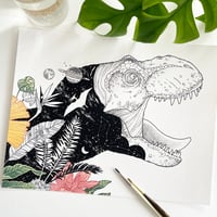 Image 1 of 11x14 Botanical Tyrannosaurus (Gouache Version), large fine art print