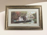 Image 1 of Going Home by Henry Woods (b 1846) Vintage Art Print, Framed, Family in Punt River Boat