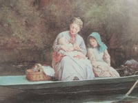 Image 6 of Going Home by Henry Woods (b 1846) Vintage Art Print, Framed, Family in Punt River Boat