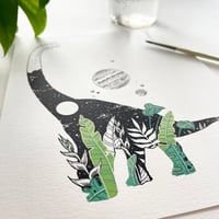 Image 2 of Botanical Brachiosaurus, hand-embellished fine art print