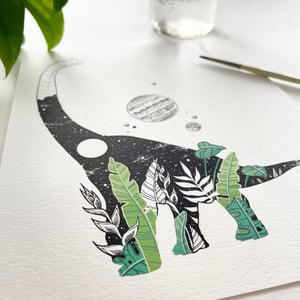 Image of Botanical Brachiosaurus, hand-embellished fine art print