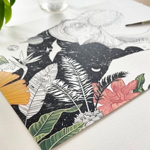 Image of Botanical Tyrannosaurus, hand-embellished fine art print