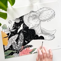 Image 1 of Botanical Tyrannosaurus, hand-embellished fine art print