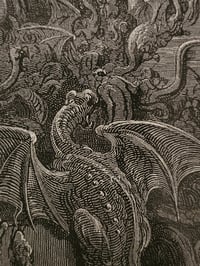 Image 4 of  "Satan In Hell " vintage Gustave Dore page with preserved spider web