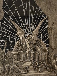 Image 3 of  "Satan In Hell " vintage Gustave Dore page with preserved spider web