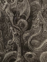 Image 5 of  "Satan In Hell " vintage Gustave Dore page with preserved spider web
