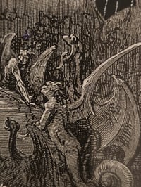 Image 6 of  "Satan In Hell " vintage Gustave Dore page with preserved spider web