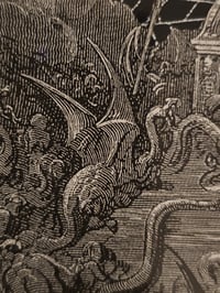 Image 7 of  "Satan In Hell " vintage Gustave Dore page with preserved spider web