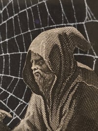 Image 3 of 1800s Bible page featuring Christ Tempted - Satan with preserved web 