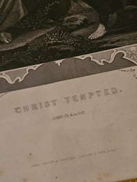 Image 4 of 1800s Bible page featuring Christ Tempted - Satan with preserved web 