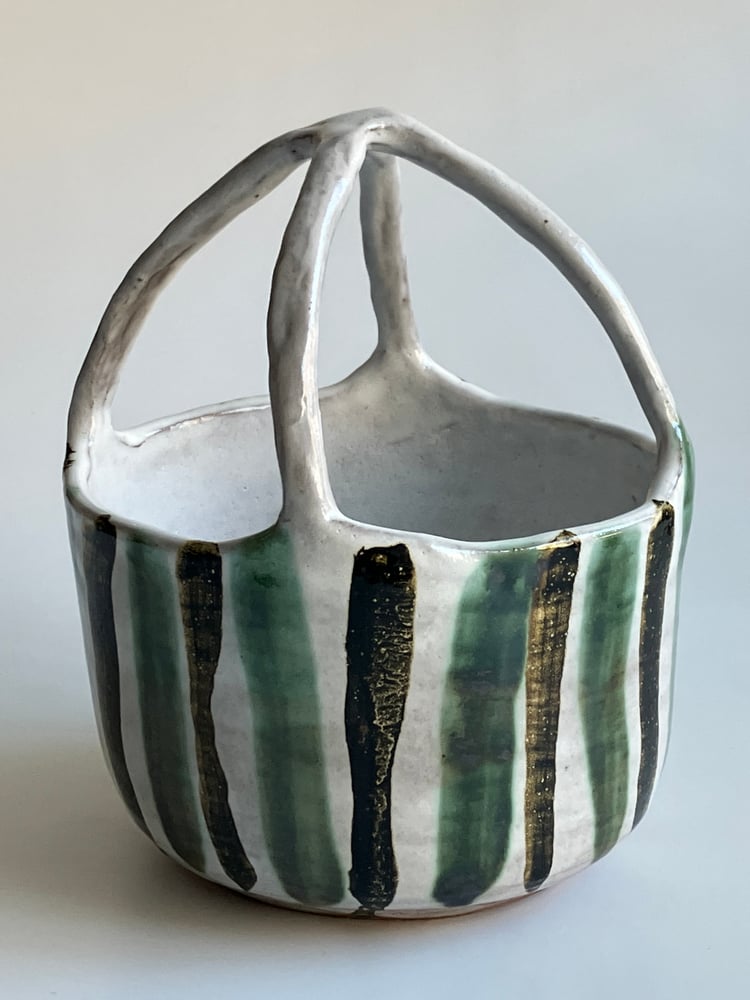 Image of striped stoneware basket