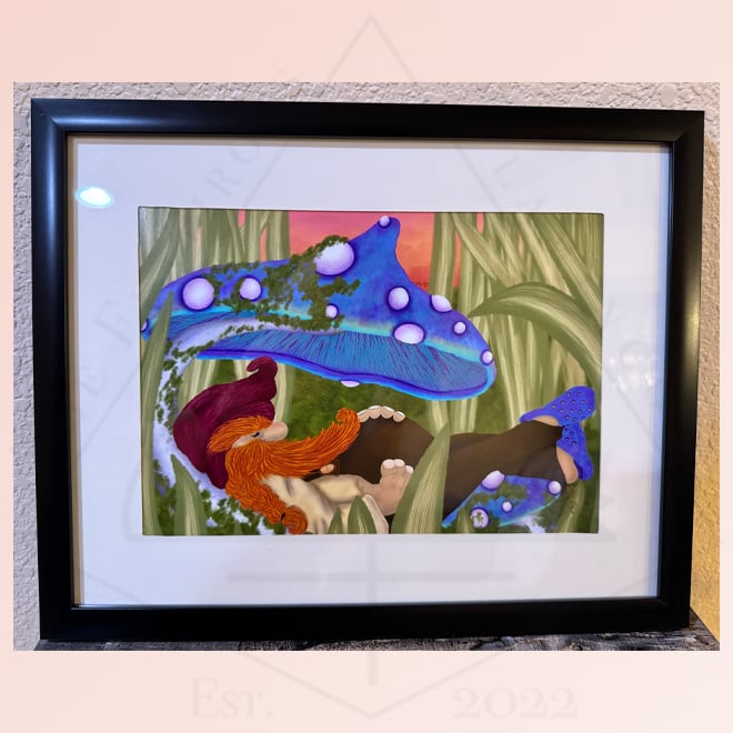 Image of Sleeping Gnome - Art Print 11x8 Framed