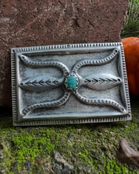 Image 2 of WL&A Handmade Heavy Ingot Royston Turquoise Spider Belt Buckle - Size 3" x 2in - 170 Grams 