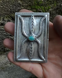 Image 4 of WL&A Handmade Heavy Ingot Royston Turquoise Spider Belt Buckle - Size 3" x 2in - 170 Grams 