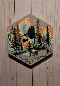 Grey Rainbow Bigfoot Hexagon Canvas