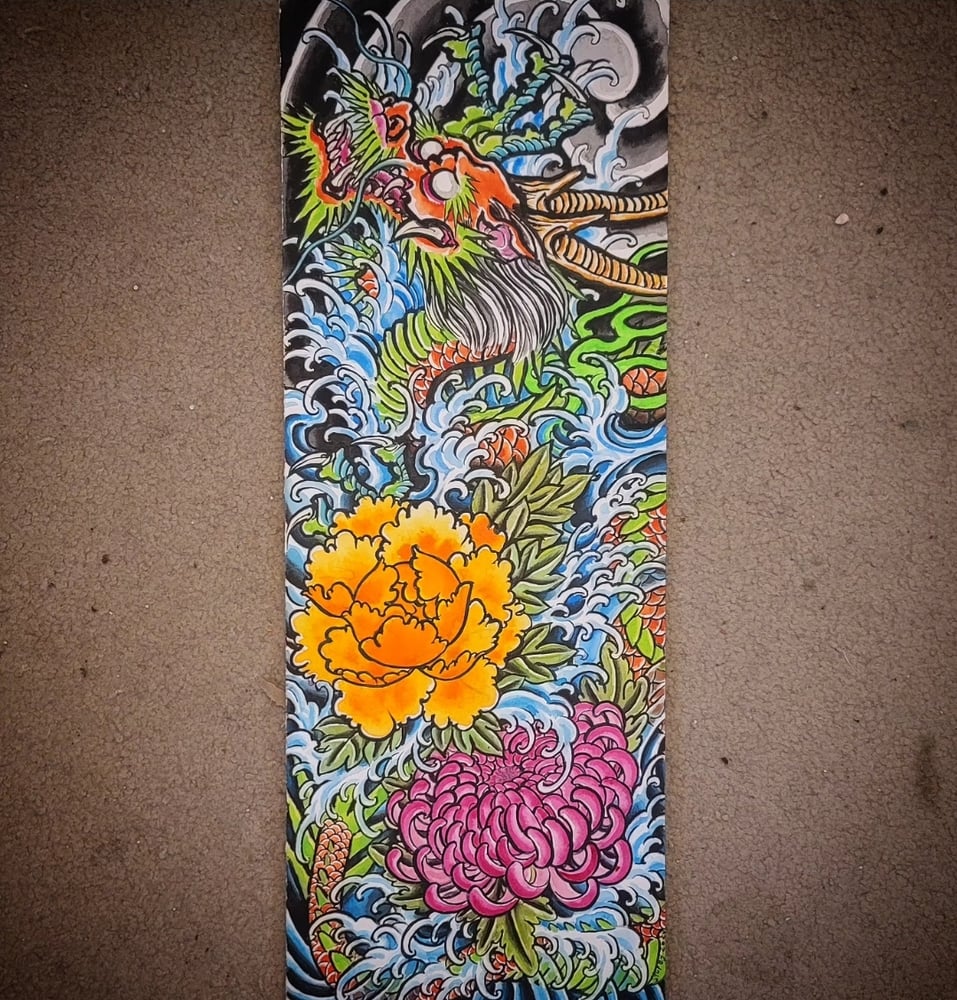 Image of Dragon and flowers #2