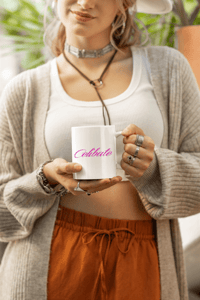 Image 1 of CELIBATE Pink White Glossy Ceramic Mug 