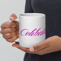 Image 2 of CELIBATE Pink White Glossy Ceramic Mug 