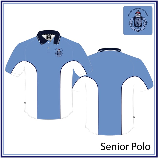 BME - Senior Polo Shirt - Sky/White/Navy Panels $40.50