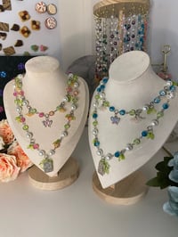 Image 1 of Butterfly fairycore choker beaded layered necklaces; pink butterfly necklace, blue butterfly necklac