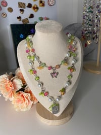 Image 2 of Butterfly fairycore choker beaded layered necklaces; pink butterfly necklace, blue butterfly necklac