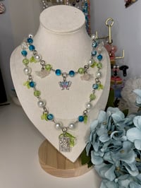 Image 3 of Butterfly fairycore choker beaded layered necklaces; pink butterfly necklace, blue butterfly necklac