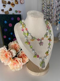Image 4 of Butterfly fairycore choker beaded layered necklaces; pink butterfly necklace, blue butterfly necklac