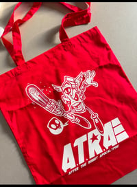 Image 1 of Tote Bag 3 featuring mILK wITH a cHAINSAW.