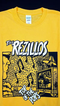 TOP OF THE POPS on yellow unisex t shirt.