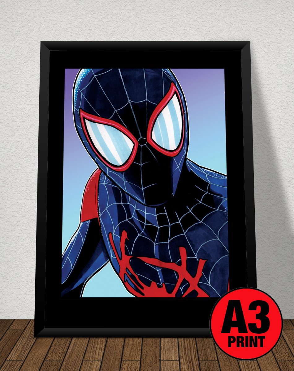 Movie Art 'Miles Morales Spider-Man' A3 (16" x 12") Signed Print Comic Style Illustration