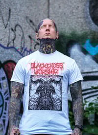 Image 1 of BLACK CROSS WORSHIP THRASH GOAT WHITE T-SHIRT