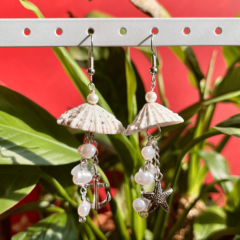 Sea Shell & Pearl Charm Earrings Image 2