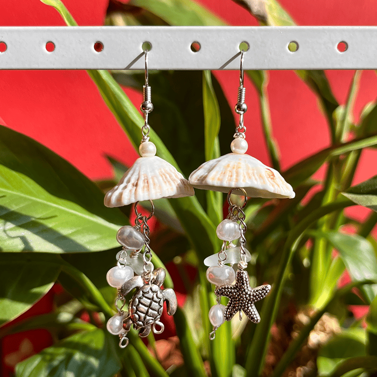 Sea Shell & Pearl Charm Earrings