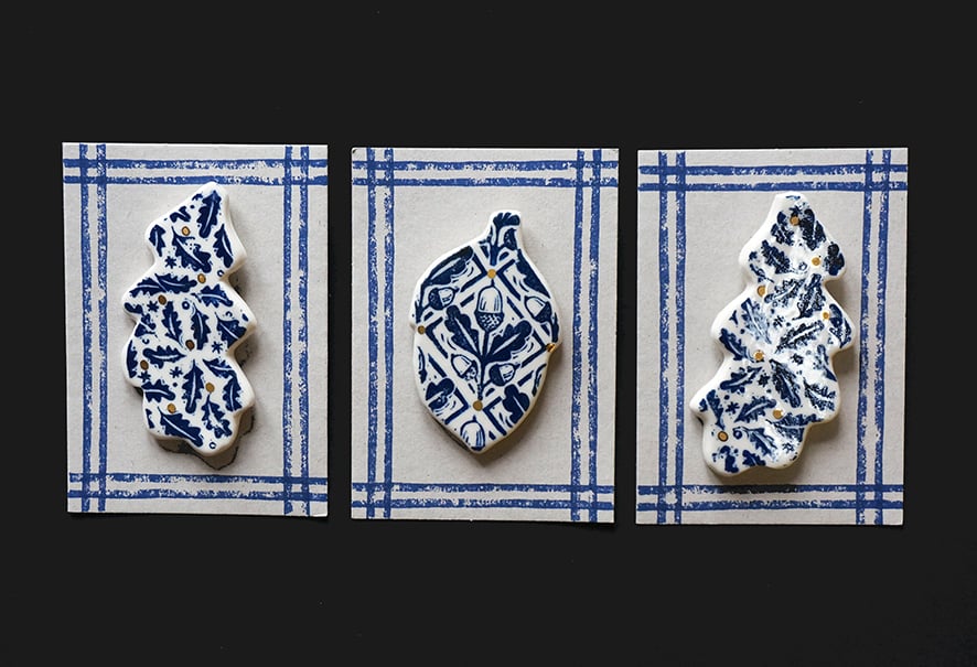 Image of Acorn + Leaf Porcelain Brooches - Collaboration 