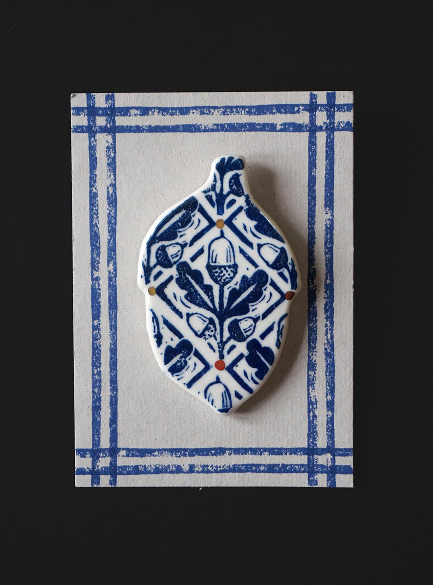 Image of Acorn + Leaf Porcelain Brooches - Collaboration 