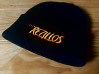 Beanie Hat. Embroidered with Tangerine REZILLOS Logo on black