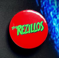 REZILLOS 1977 style Red Button Pin Badge, with green logo