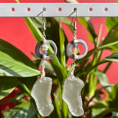 Image of Flowery White Sea Glass Earrings