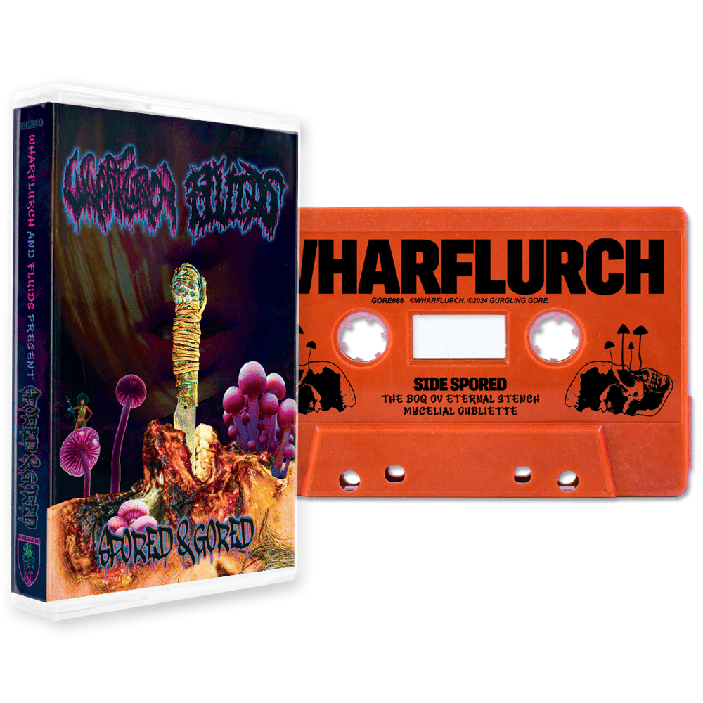 WHARFLURCH / FLUIDS - "Spored & Gored" split cassette 2ND PRESS **PRE-ORDER**