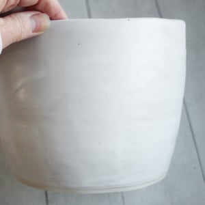 Image of Utensil Holder in Rustic Modern Matte White Glaze, Ceramic Crock, Handmade in USA