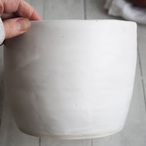 Image of Utensil Holder in Rustic Modern Matte White Glaze, Ceramic Crock, Handmade in USA