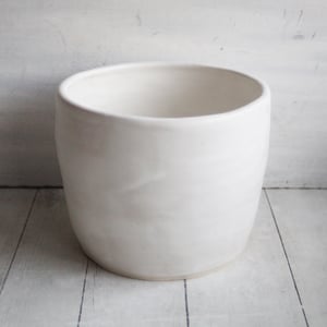 Image of Utensil Holder in Rustic Modern Matte White Glaze, Ceramic Crock, Handmade in USA