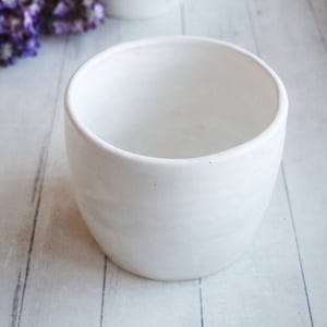 Image of Utensil Holder in Rustic Modern Matte White Glaze, Ceramic Crock, Handmade in USA