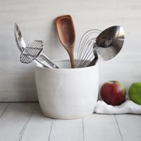 Image 1 of Utensil Holder in Rustic Modern Matte White Glaze, Ceramic Crock, Handmade in USA
