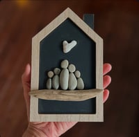 House Frame Seaglass Art - Pebble Family of 5 with Shell Heart