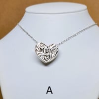 Image 2 of Personalised Fine Silver Textured Heart Pendants (SJ162)