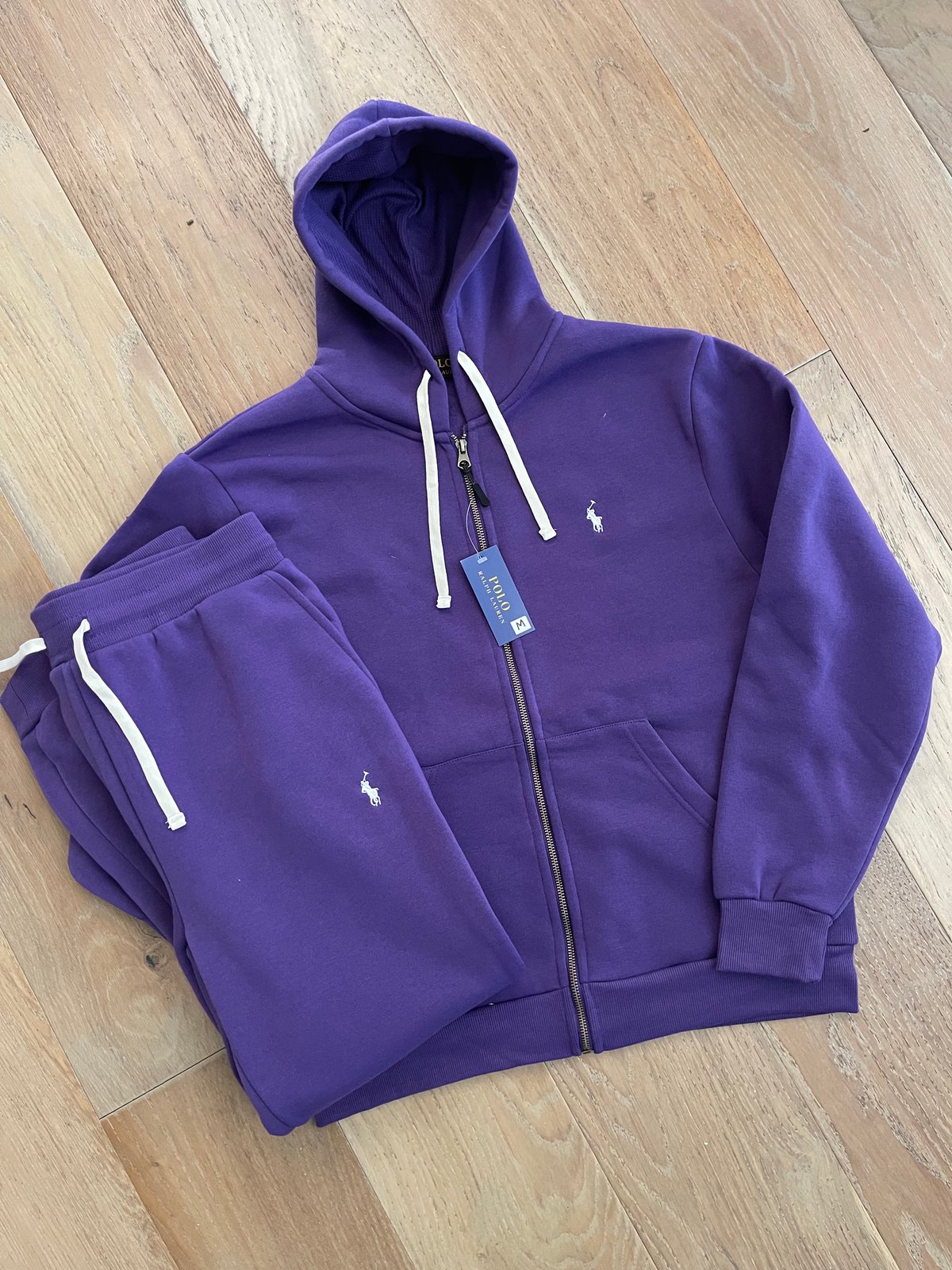 Men’s Purple Polo Zip Up Hoodie Sweatpants Set